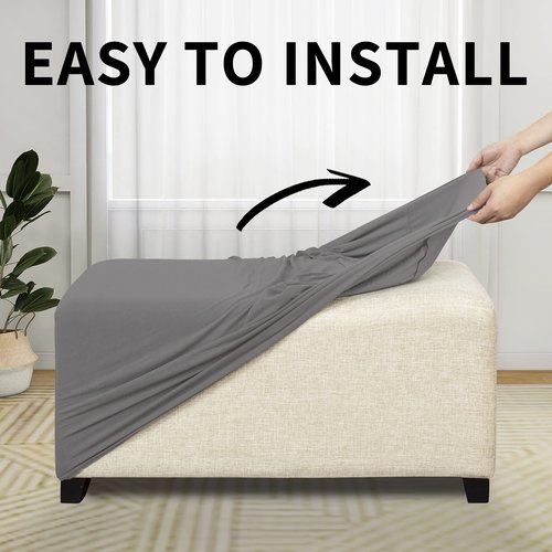 Easy-Going 100% Dual Waterproof Stretch Ottoman Cover Rectangle Folding Storage Stool Furniture Protector Soft Slipcover for Living Room with Elastic Bottom (XX Large, Light Gray)