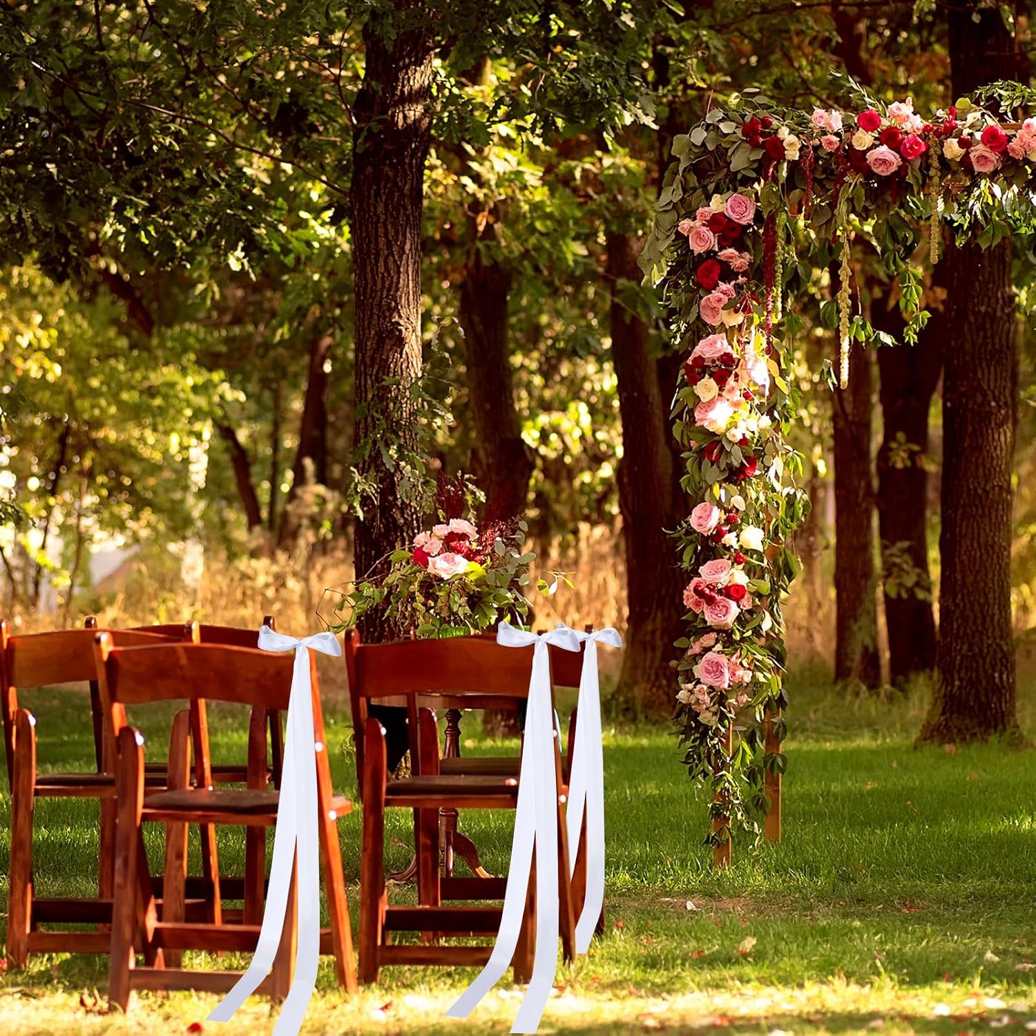 Rtteri 24 Pcs Satin Chair Bows - Elegant White Sashes for Weddings, Banquets & Events