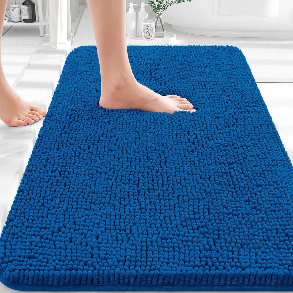 OLANLY Bathroom Rugs - Extra Soft Chenille Bath Mats with Rubber Backing | 36x24, Deep Navy Blue