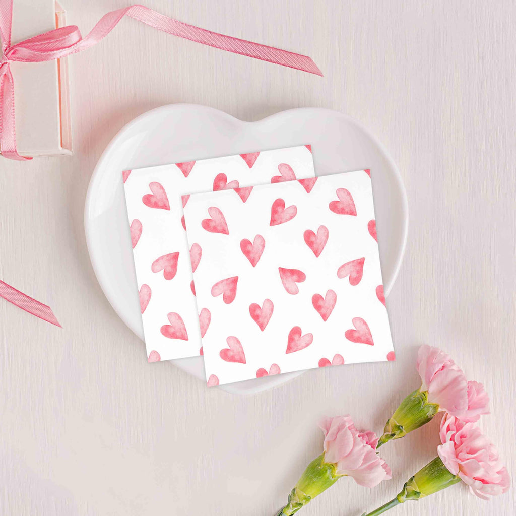 Gift Boutique Watercolor Heart Lunch Napkins, 50 Count 3-Ply Paper Napkins for Valentine’s Day Parties, Showers, Weddings & Events