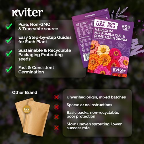 KVITER Zinnia Seeds - 550 Cut and Come Again Pumila Double Blooms Mix | Heirloom, Non-GMO, Perfect for Gardens & Containers