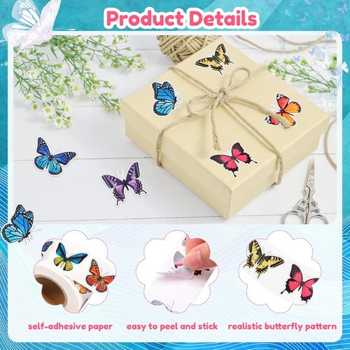 Feifeiya Butterfly Stickers - 500 Pcs Colorful Self-Adhesive Gift Labels | 1.5 Inch for Scrapbooking