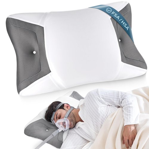 CPAP Pillow for Side Sleeping, Sleep Apnea Pillow for All CPAP Masks Users to Reduce Air Leaks & Masks Pressure, Memory Foam Pillow with Cooling & Breathable Pillowcase for Side Back Sleeper