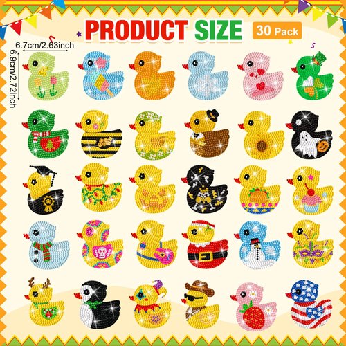 Liliaafar 30 Pcs Diamond Painting Magnets Set Diamond Art Magnets for Fridge Refrigerator Magnetic Stickers for DIY Crafts 5d Rhinestones Gem Art Painting Kits for Adults Beginners(Cute Duck)