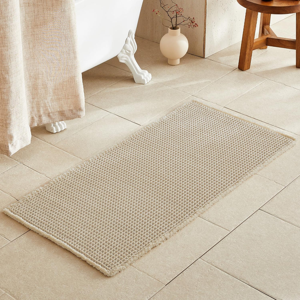 TYUU Bathroom Rug - Non-Slip Waffle Bath Mat | Super Absorbent & Quick Dry, 48''x24'' Pale Beige
