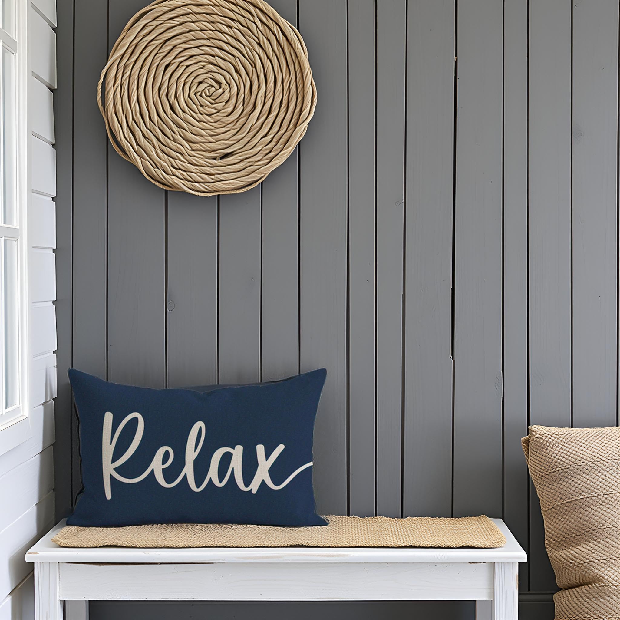 HERHOME Decorative Throw Pillow Covers 12x20 Inch Set of 2 Relax Unwind Navy Blue Outdoor Coastal Spring Summer Front Porch Patio Decor Lumbar Cushion Case Decoration for Home Sofa Couch Living Room