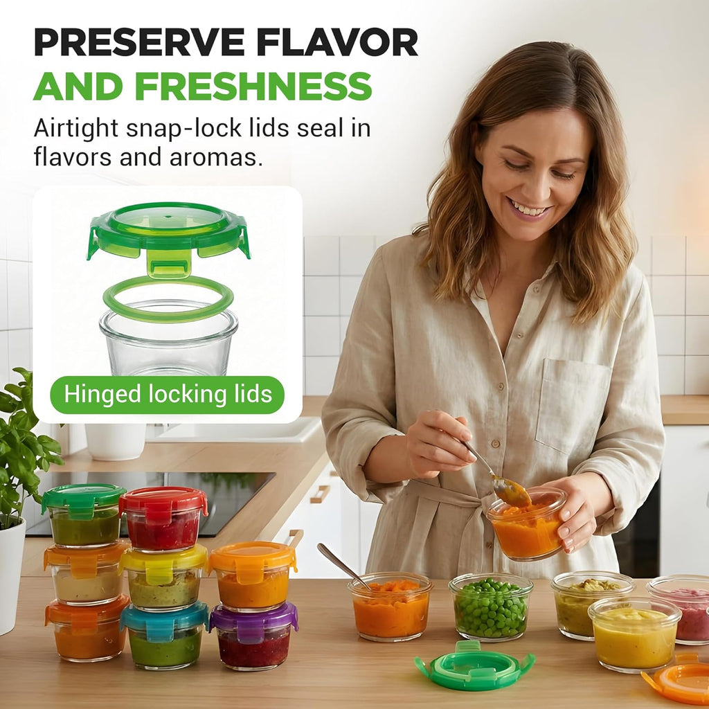 NutriChef 24-Piece Glass Food Storage Containers Set - Stackable, Microwave & Dishwasher Safe, 4.48oz