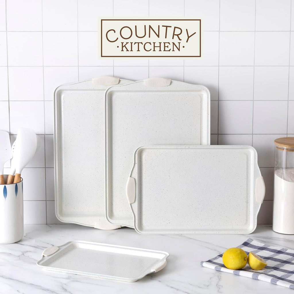Country Kitchen Nonstick Bakeware Set - Heavy-Duty, Easy Release, Stackable | 4-Piece Cream Set