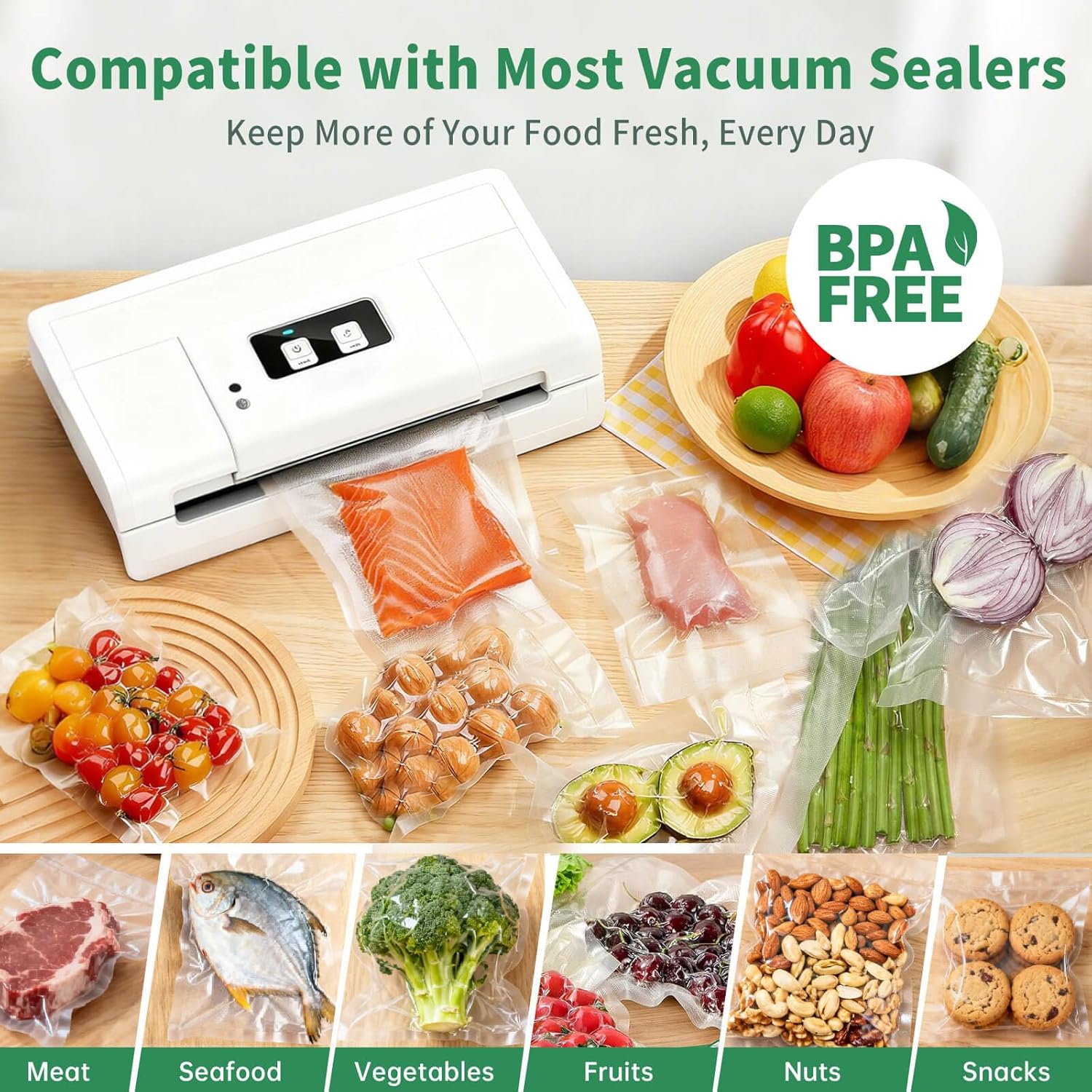 Aotto Vacuum Sealer Bags - 6 Pack Commercial Grade BPA-Free Food Storage Bags | 8"x20' & 11"x20'