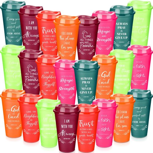 Skylety 72 Pcs Christian Christmas Tumblers Bulk Gifts for Women Men Plastic Coffee Cups Church Mugs with Lids and Straw Bible Verse 16 oz Religious Gifts Coworkers Employees Mugs (Bright Colors)