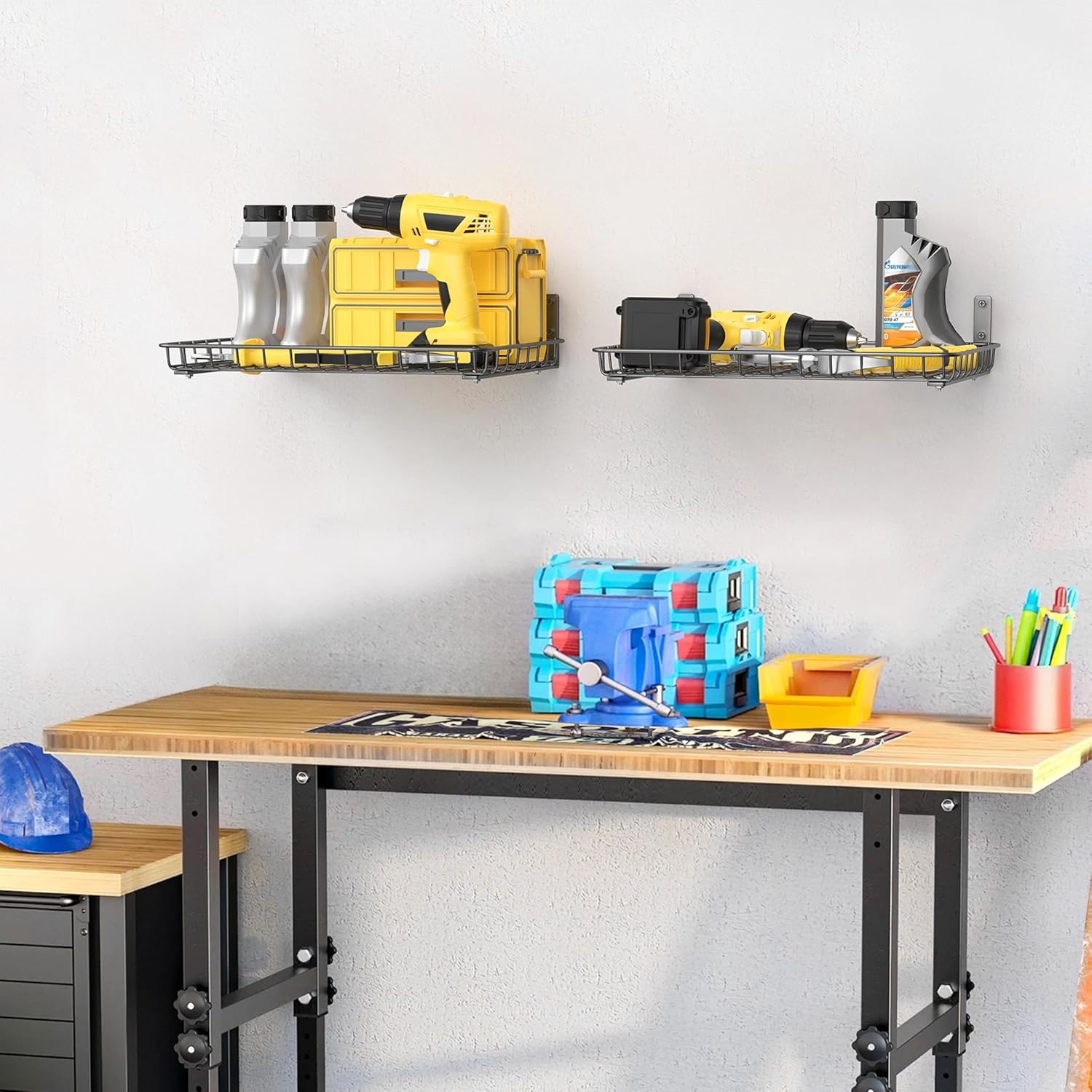 WALMANN Wall-Mounted Garage Shelves - Heavy Duty Storage Solution | 12x18 Inch, Holds 60 lbs (Pack of 2, Black)
