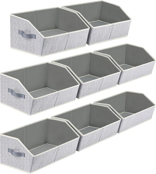 Homsorout Trapezoid Storage Bins - 8 Pack Decorative Fabric Organizers in Light Gray for Home & Closet