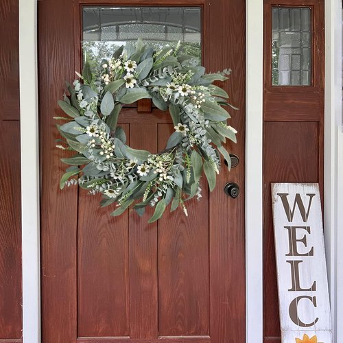 26 Inches Large Eucalyptus Spring Wreaths for Front Door,Artificial Greenery Summer Wreath with Berries White Flower Daisy,Easter Valentines Farmhouse Porch Wall Home Indoor Outdoor Décor