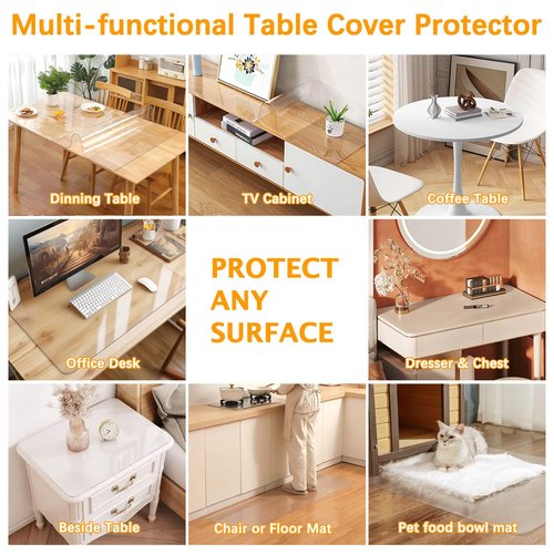 70 Inch Clear Round Table Cover Protector 1.5mm Thick Table Protector for Dining Room Waterproof Plastic PVC Vinyl Tablecloth Cover Circle Tabletop Desk Pad Mat for Furnture Coffee End Bed Side Table
