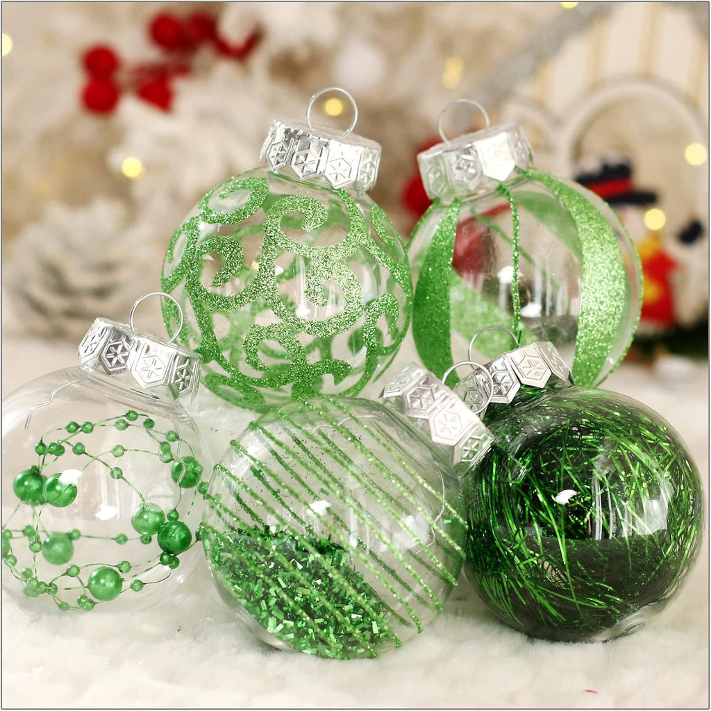 Skiennix Christmas Ornaments Set - 30pcs Shatterproof Green & Clear Baubles for Holiday Decor | 60MM
