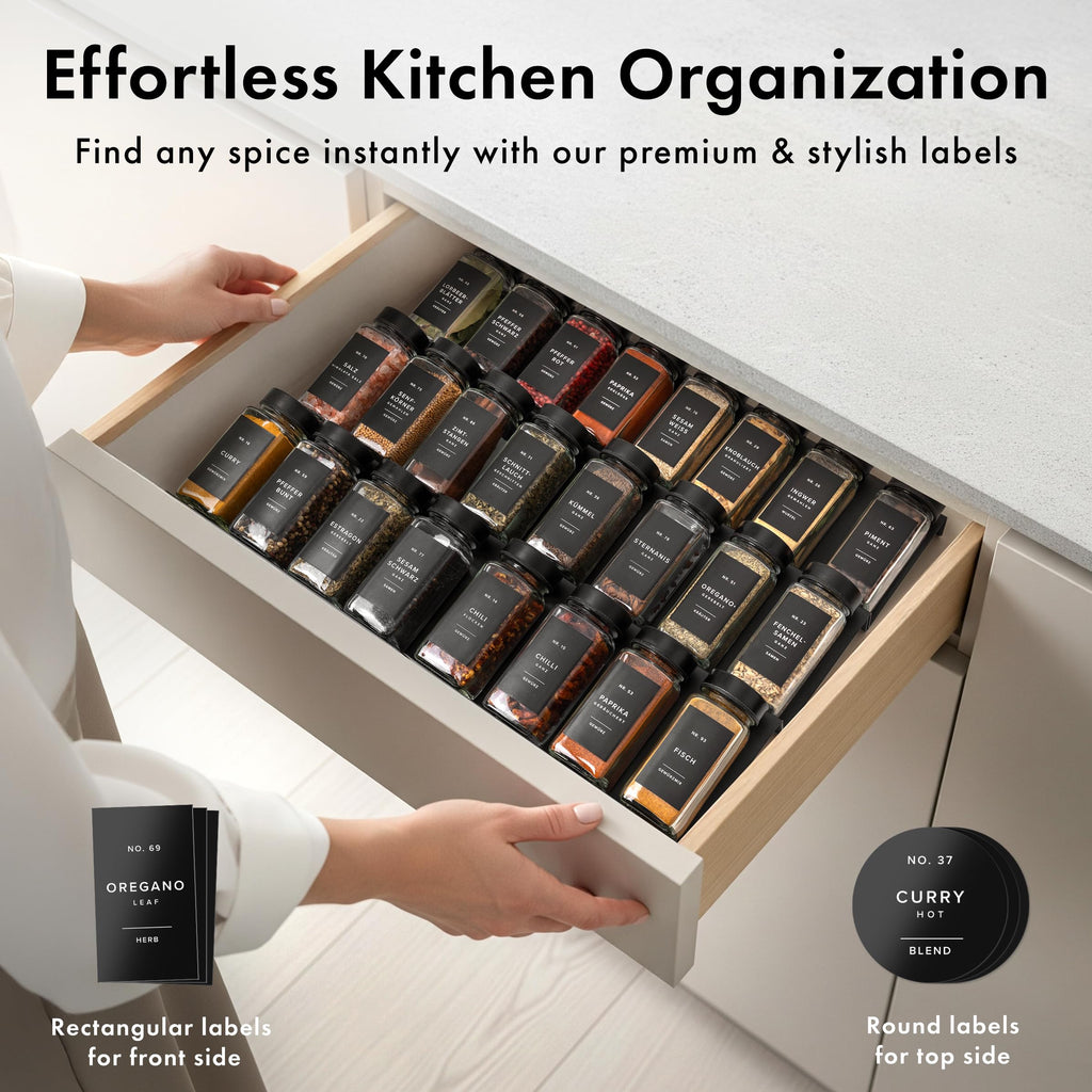 EDELHAUS Glass Spice Jars and Black Stainless Steel Lids (12 x 4oz) Spice Containers with Shaker Inserts - Add-On Pack Without Labels or Accessories
