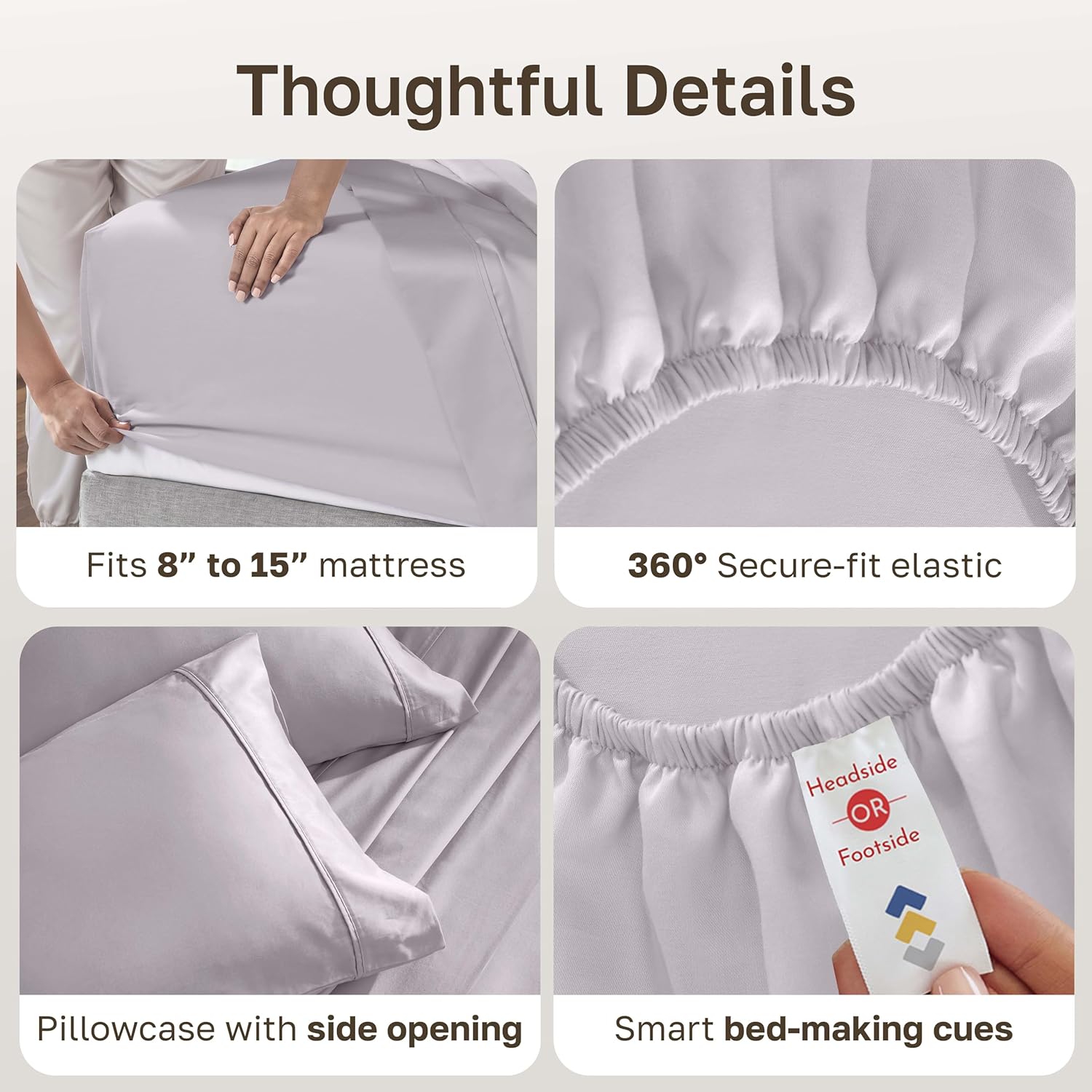 California Design Den Twin XL Cotton Sheet Set - 100% Soft, 400 Thread Count, Award-Winning Sateen Finish | Dusky Lavender Grey