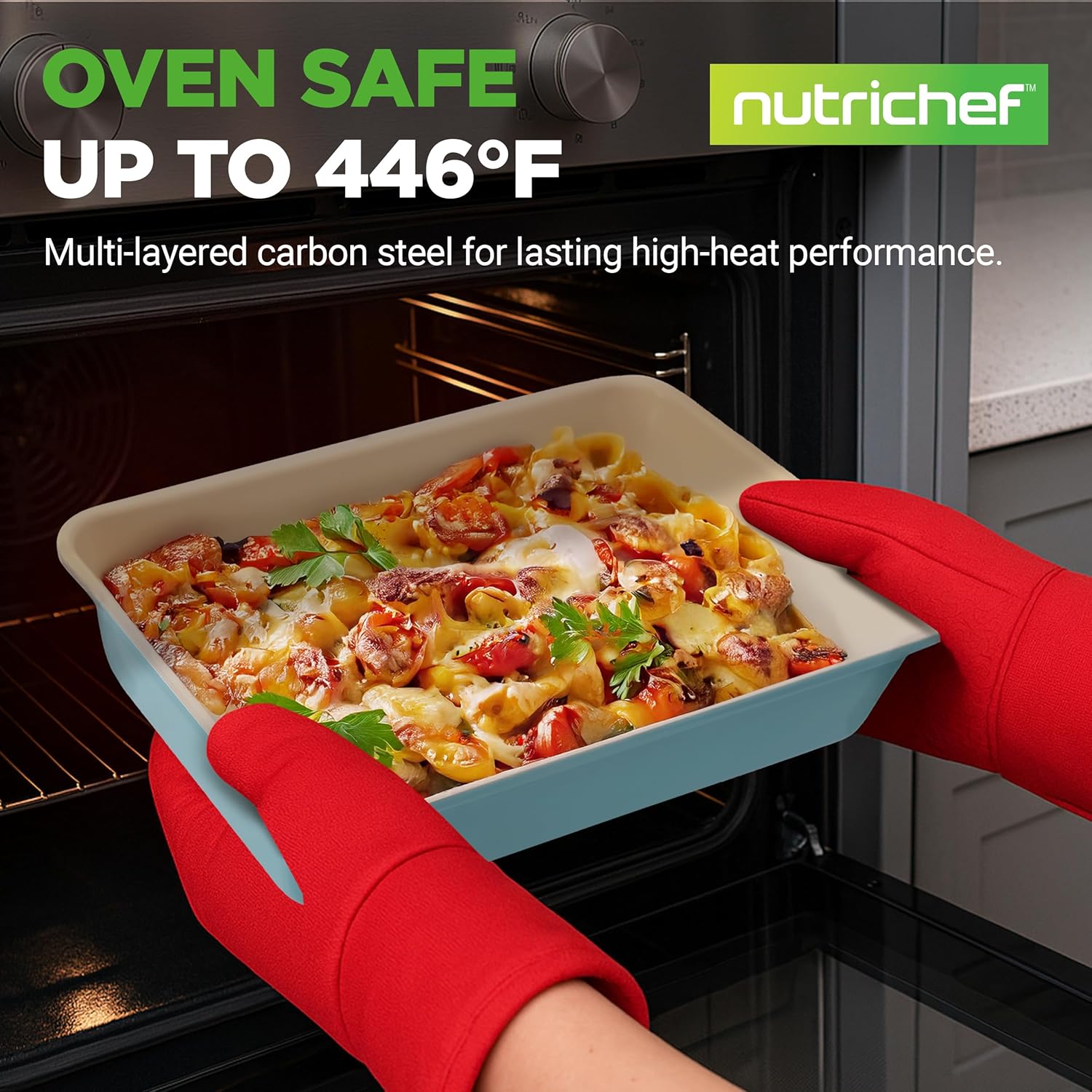 NutriChef 6-Piece Baking Pan Set - Premium Carbon Steel Bakeware with Non-Stick Coating | Turquoise