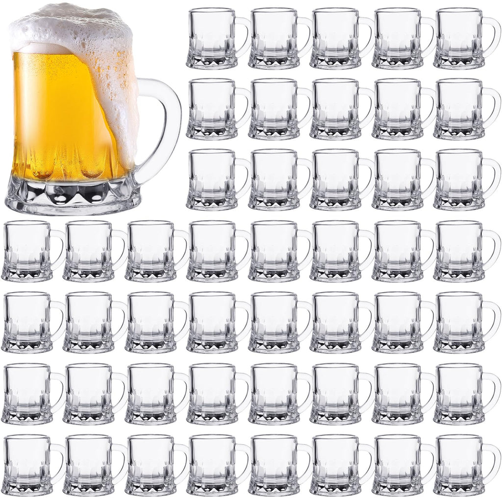 Meanplan 48 Pieces Mini Beer Mugs Bulk Shot Glasses Set 1oz Small Clear Stein with Handles Mini Tasting Whiskey Cups for Drinking Beer Festival Birthday BBQ Bar Party (Glass)