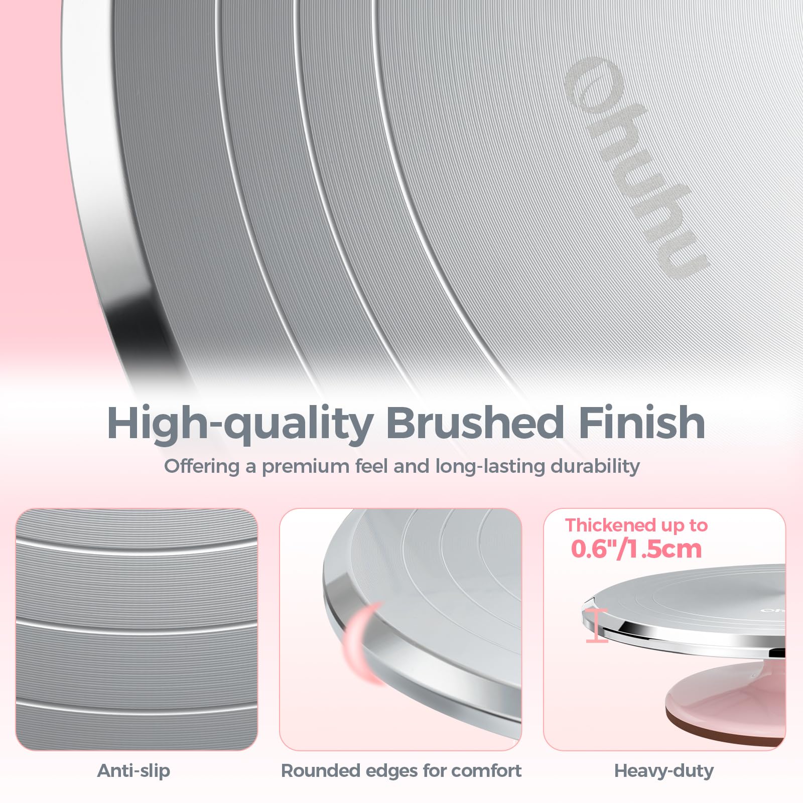 Ohuhu Cake Turntable, Aluminium 12'' Cake Decorating Kit Supplies Rotating Stand Revolving Spinner with 2 Icing Spatula 3 Comb Smoother Perfect Gifts