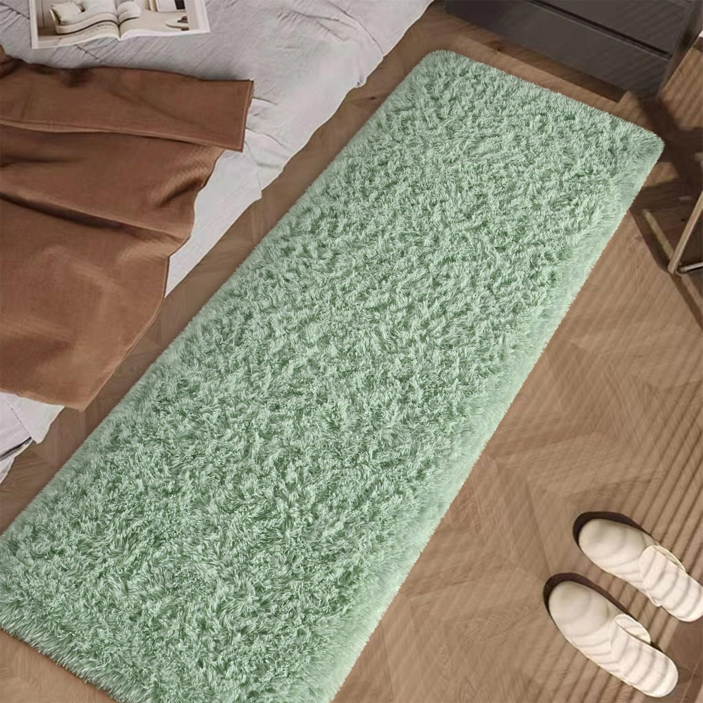 FALARK Soft Green Runner Rugs for Bedroom, 2x6 ft Bedside Rug Plush Fluffy Carpets, Shag Furry Modern Area Rug Carpet for Living Room Girls Kids Room Nursery Home Decor, Green