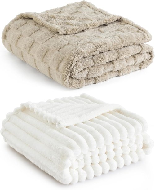 Bedsure Fleece Throw Blanket - Cozy White & Beige Design for Ultimate Comfort
