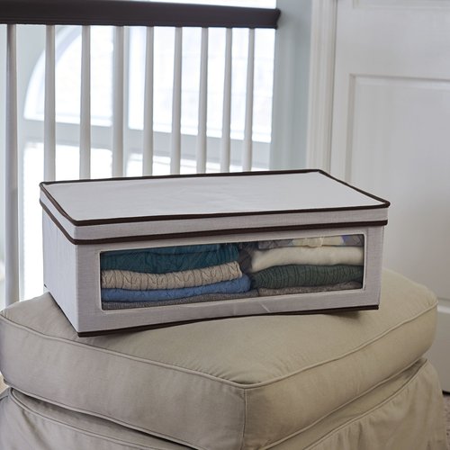 Household Essentials 514 Vision Storage Box - Natural Canvas with Brown Trim - Large