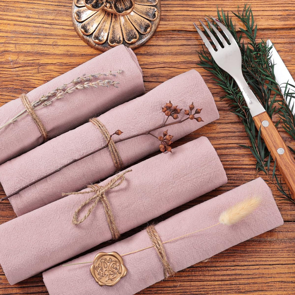 Socomi Cloth Napkins - Pink Linen Cotton Set of 6 | Washable & Reusable 17"x17" for Thanksgiving & Events