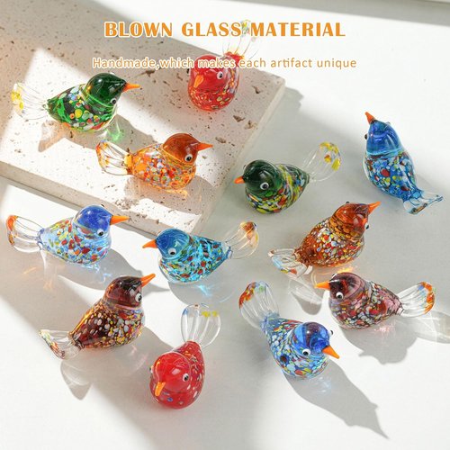 HDCRYSTALGIFTS Hand Blown Glass Bird Figurines - 6pcs Miniature Animal Statues for Home Decor | Unique Gifts for Mom
