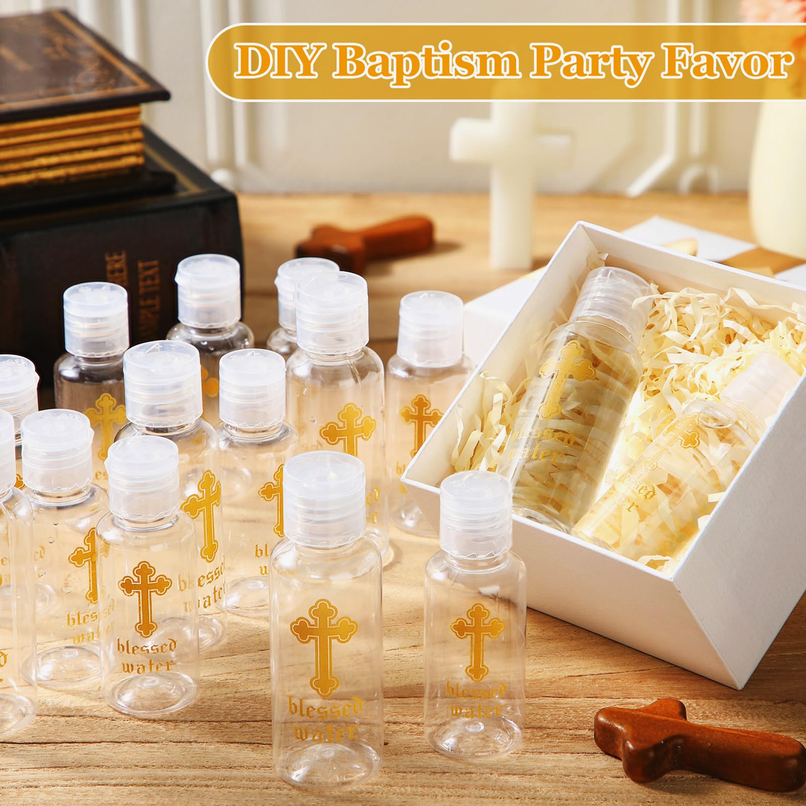 Chuangdi Holy Water Bottles Baptism Party Favor Transparent Holy Water Empty Containers with Golden Catholic Cross First Communion Gift for Guests Christian Thanksgiving Church(30 ml,500 Pcs)