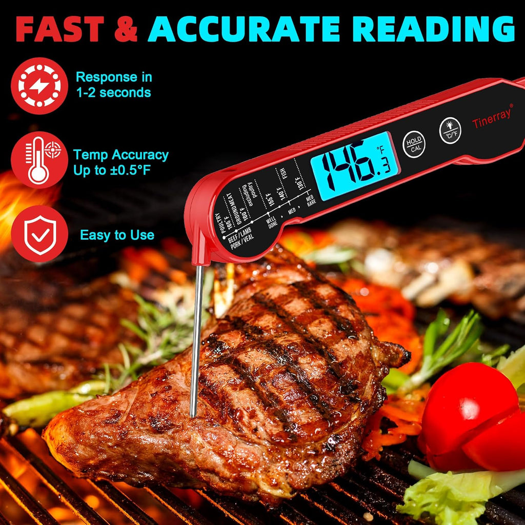 Professional Digital Meat Thermometer - Instant Read Waterproof Folding Probe with Backlight & Calibration for BBQ, Grill, Cooking