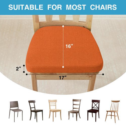 IASEAHK Chair Cushions for Dining Chairs Set of 6, Non Slip Kitchen Chair Pads, 17" x 16" x 2", Indoor Dining Chair Cushions with Ties, D-Shaped Seat Cushions for Kitchen Chairs, Orange