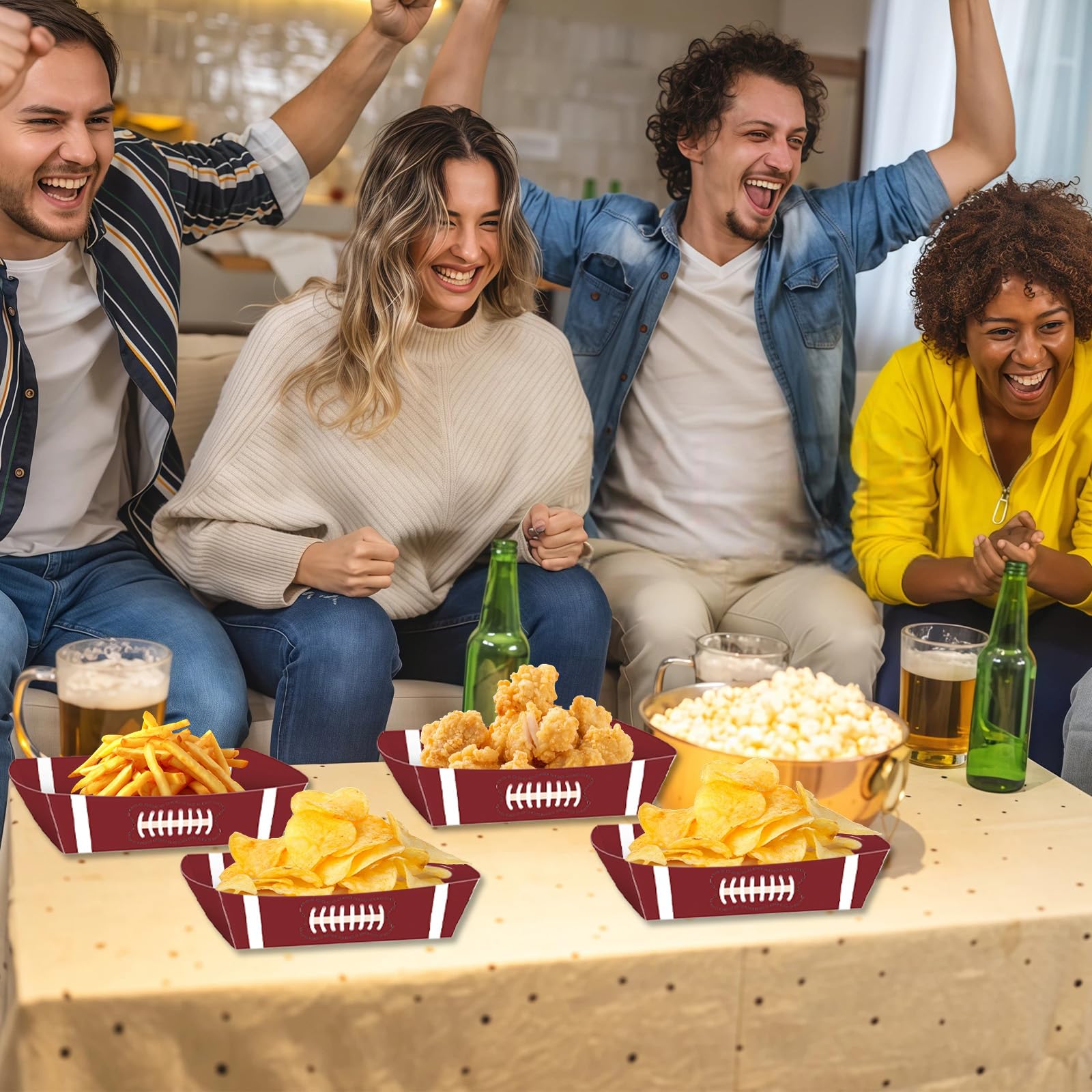 SARATA 12pcs Football Party Supplies Kit For Large Football Food Plates, Disposable And Mess-Free,Food Trays - Ideal Football Party Decorations And Favors For Birthday And Tailgate Partie