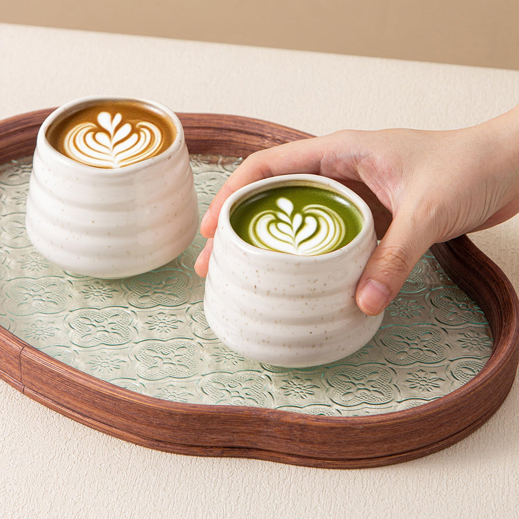 YumiPLUS 4pcs Japanese Tea Cup Set – 160ml 5.4OZ Ceramic Matcha Cup, Handless Espresso Cups, Small Porcelain Mugs for Coffee Tea Lovers (Speckle)