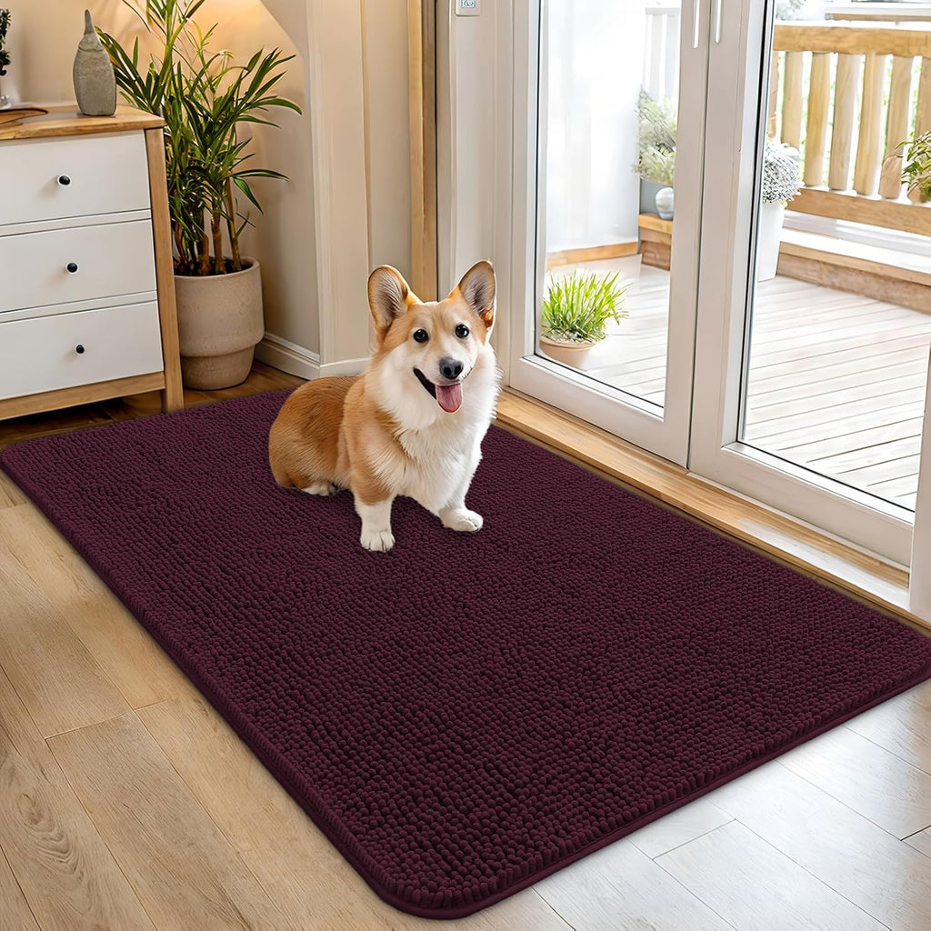 OLANLY Dog Door Mat - Absorbent Non-Slip Mud Mat for Indoor Use | Quick Dry Chenille, 45x27, Russet