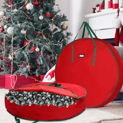 Abbylike Extra Large Christmas Wreath Storage Bag - 48 Inch Oxford Organizer with Reinforced Handle & Zipper