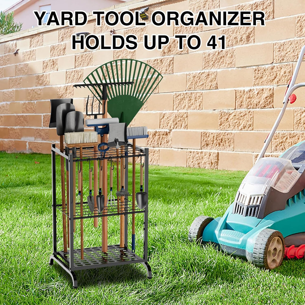 RANXFLOAT Garden Tool Organizer - Metal Tool Holder with 6 Hooks for Up to 35 Long-Handled Tools | Black