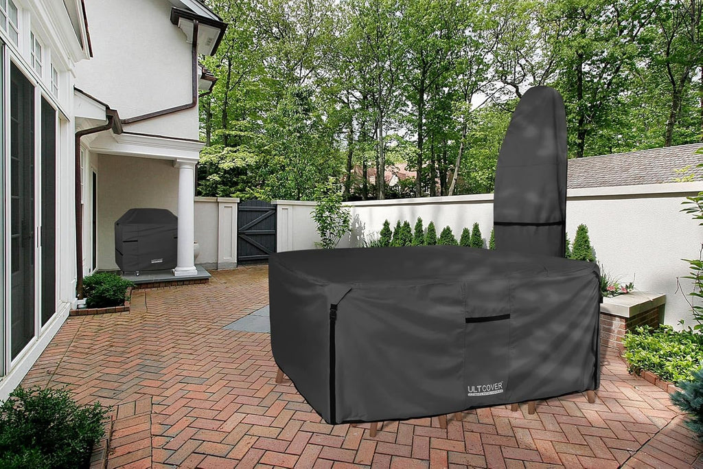 ULTCOVER Heavy Duty Square Patio Table and Chair Cover - Waterproof 86 Inch, Black Canvas