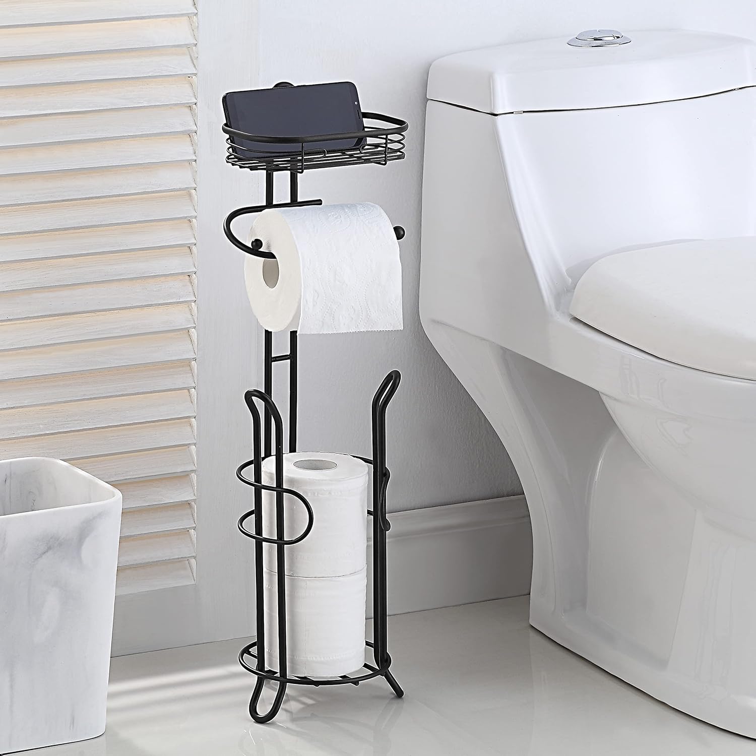 SunnyPoint Toilet Tissue Paper Holder - Heavyweight Storage Stand with Reserve for Mega Rolls | Black