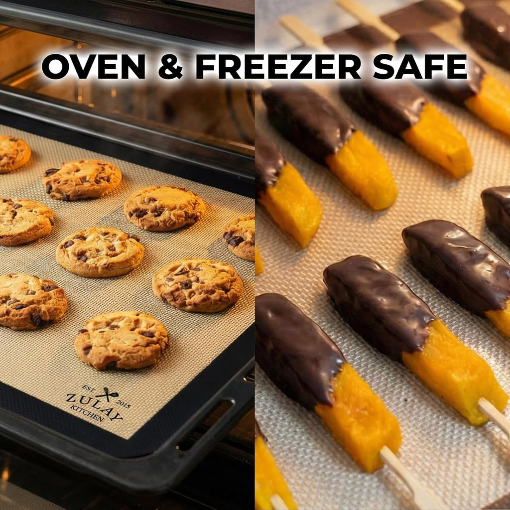 Zulay Kitchen Silicone Baking Mats 2-Pack - Reusable Nonstick Sheets for Oven & Pastry (16.5"x11.6") - Easy to Clean, Heat Resistant (Black)
