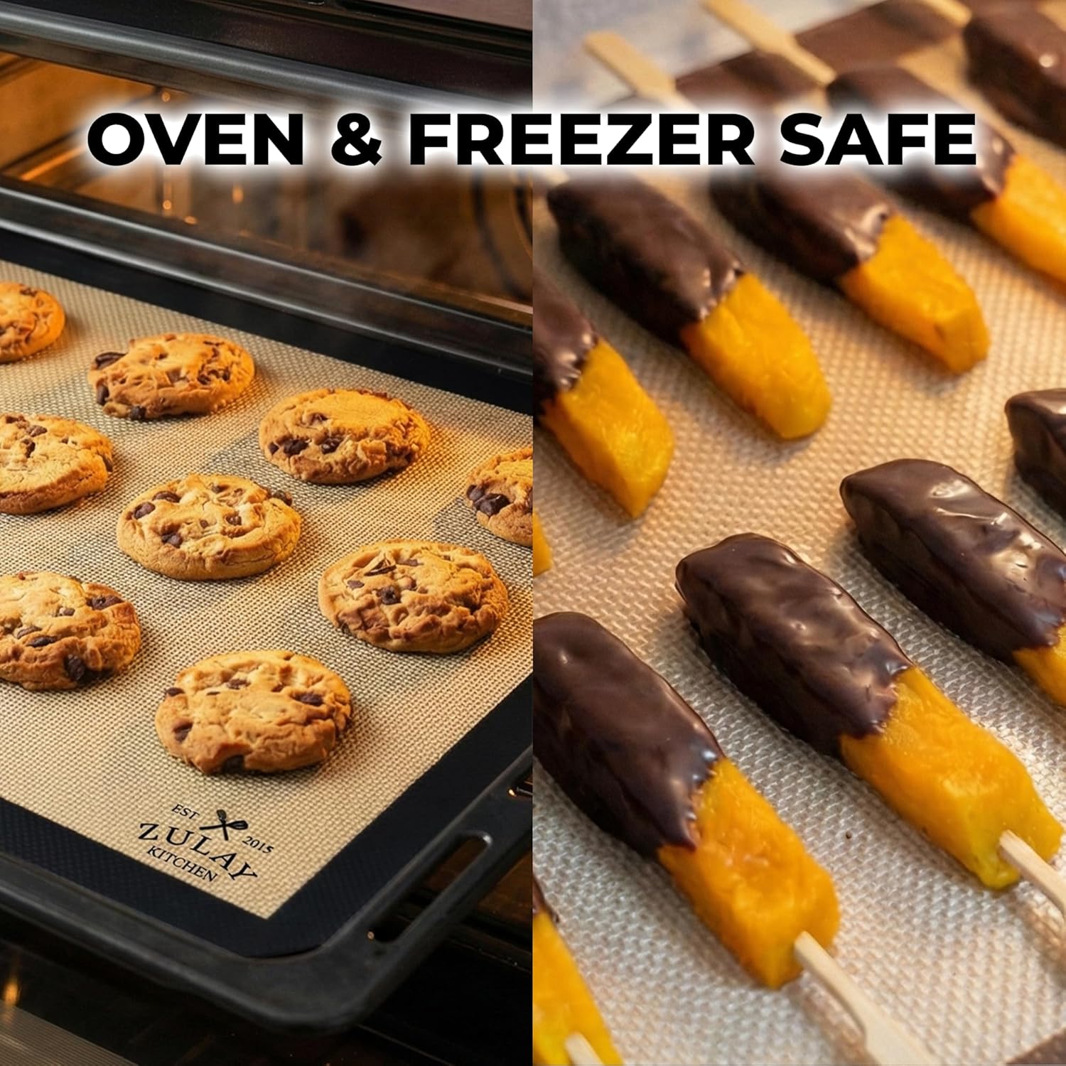 Zulay Kitchen Silicone Baking Mats 2-Pack - Reusable Nonstick Sheets for Oven & Pastry (16.5"x11.6") - Easy to Clean, Heat Resistant (Black)