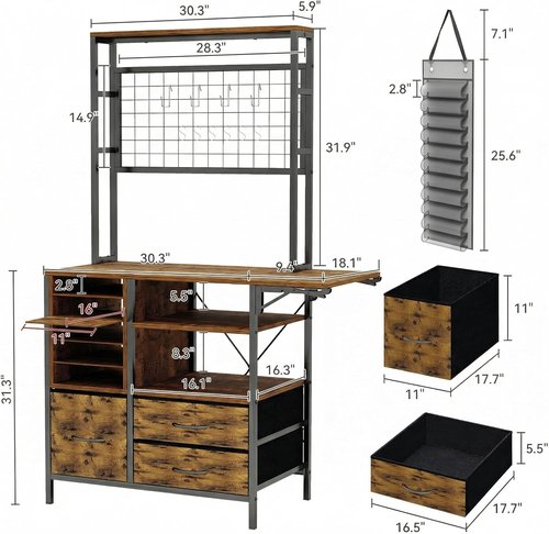 ARTETHYS Craft Organizer - Brown Storage Cabinet with Drawer & Fold-Out Desk for Craft Room