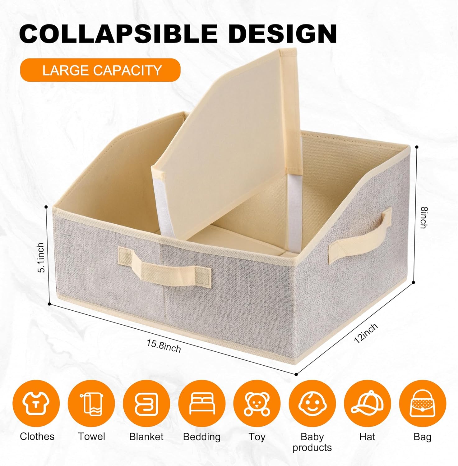 Closet Storage Bins - Large 6-Pack Organizer Baskets with Dividers & Handles | Collapsible Beige Fabric