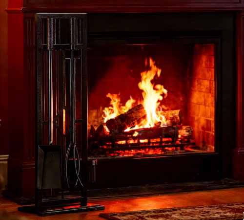 Fire Beauty 5 Pieces Fireplace Tools Set Wrought Iron Fire Place Pit Poker Holder(Black)