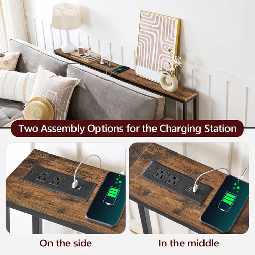 MAHANCRIS Skinny Console Table with Power Outlets, 55.1" Narrow Sofa Table, Behind Couch Table with Charging Station, Sofa Hallway Table for Plants, Living Room CTHR145E01