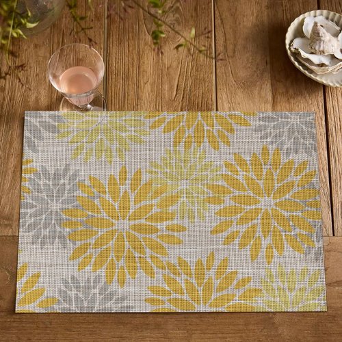 Artoid Mode Floral Plastic Placemats Set of 4, 12x18 Inch Washable Non-Slip Plastic Vinyl Place Mats for Party Kitchen Dining Decor, Yellow