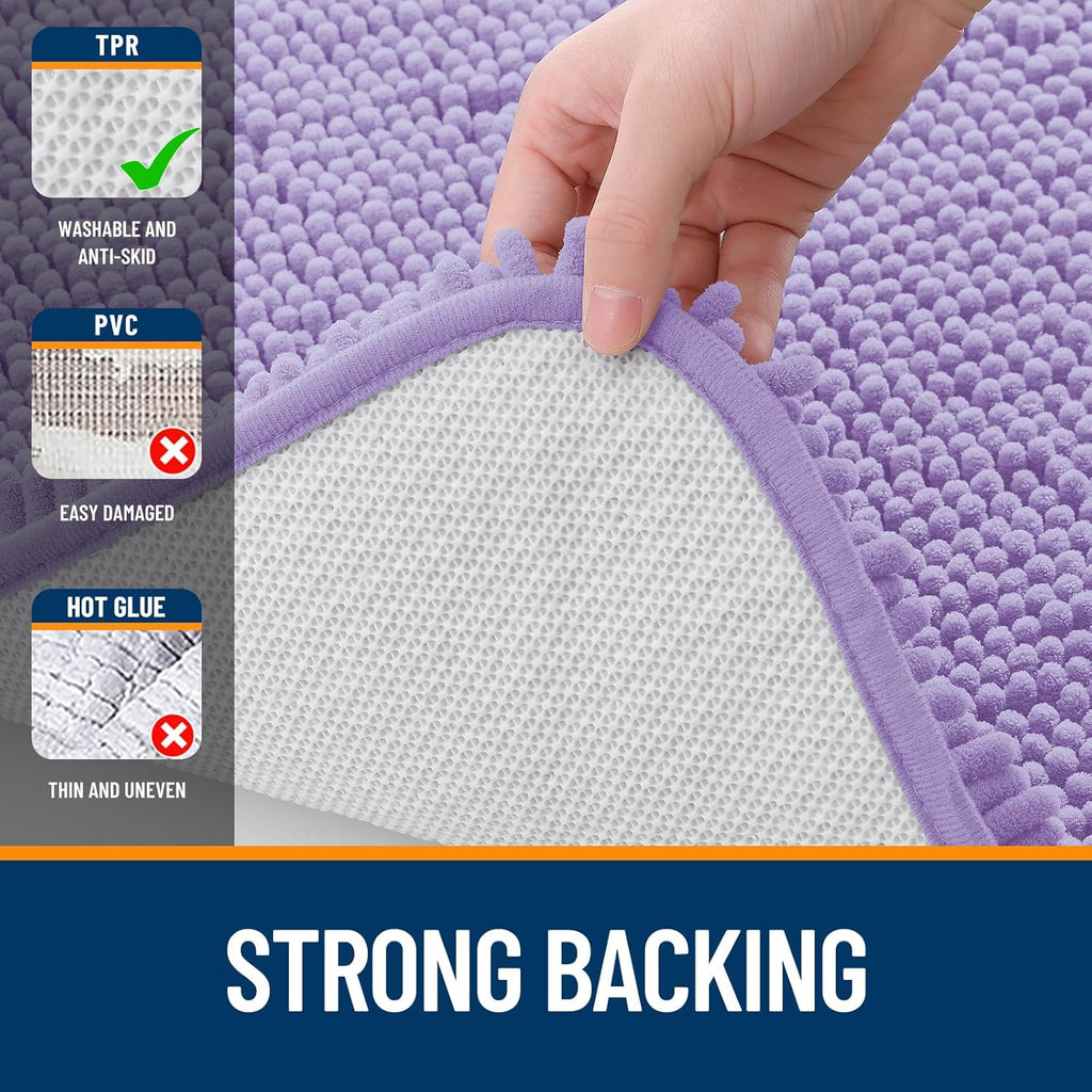 OLANLY Large Bath Rugs - Extra Soft Chenille with Quick-Dry Rubber Backing | 40x32 Lavender