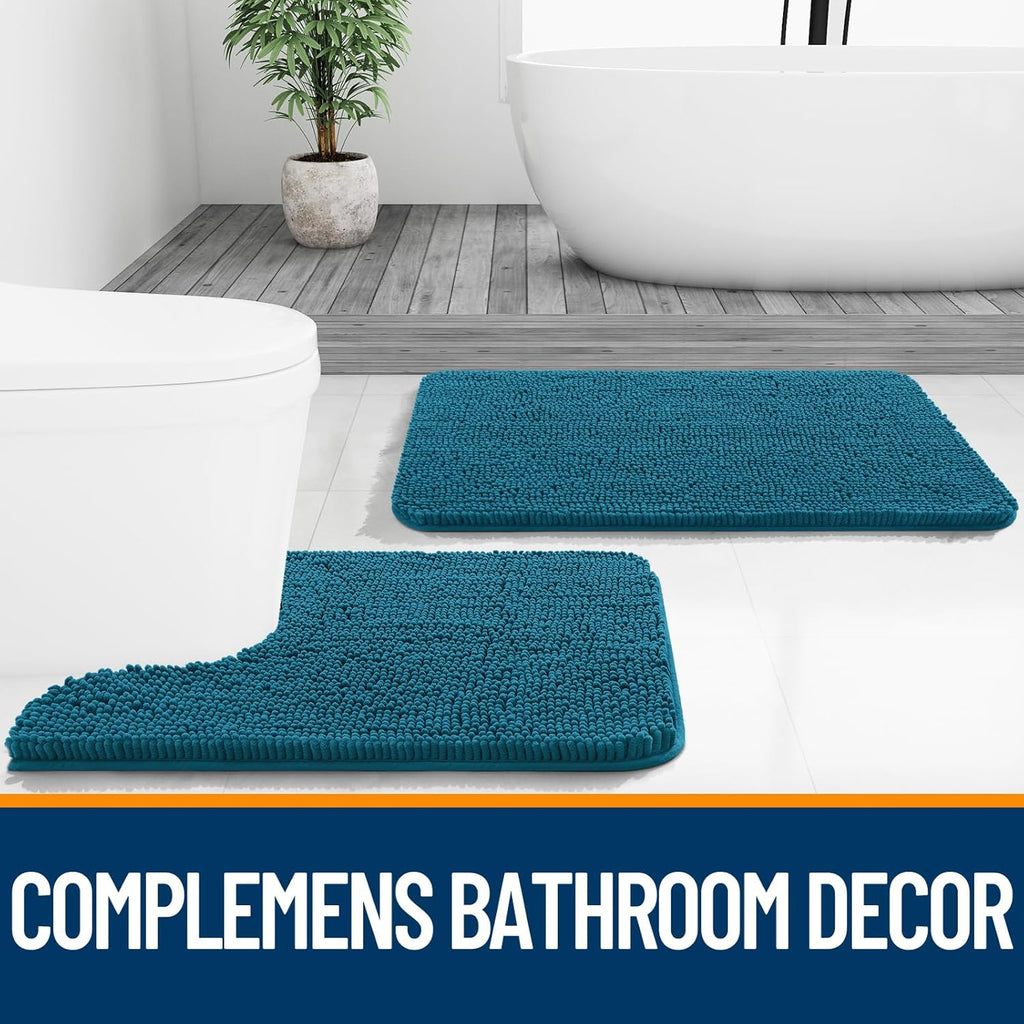 OLANLY Bathroom Runner Rugs - Soft Absorbent Chenille with Rubber Backing | Quick Dry, 47x24 in Peacock Blue