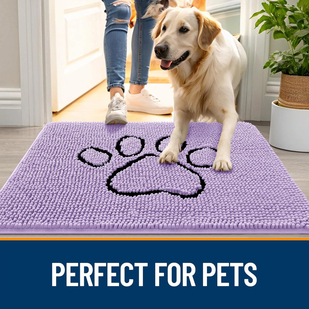 OLANLY Dog Door Mat - Absorbent Non-Slip Mud Mat for Muddy Paws | 36x24 Lavender Chenille Design