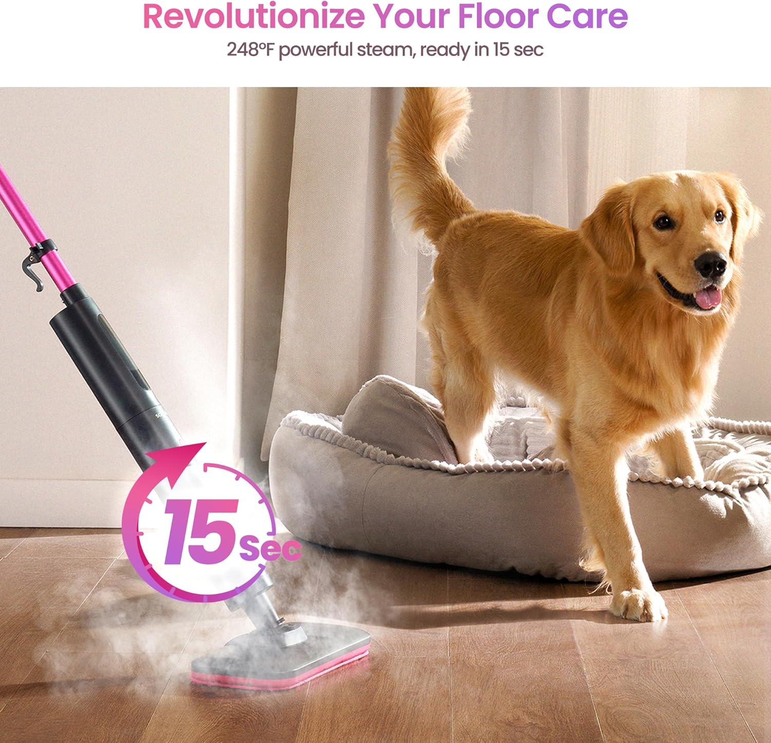 Schenley Steam Mop Cleaner - Powerful 15s Fast Heat-Up, Chemical-Free for Hardwood & Tile Floors | Lightweight & Self-Standing Design